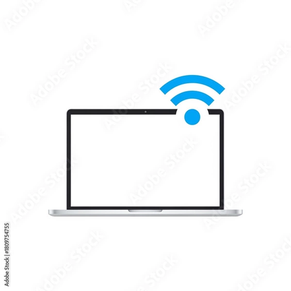 Fototapeta 2D Laptop with Wi-Fi signal icon