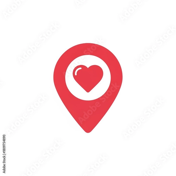 Fototapeta 2D Map location pin with heart icon