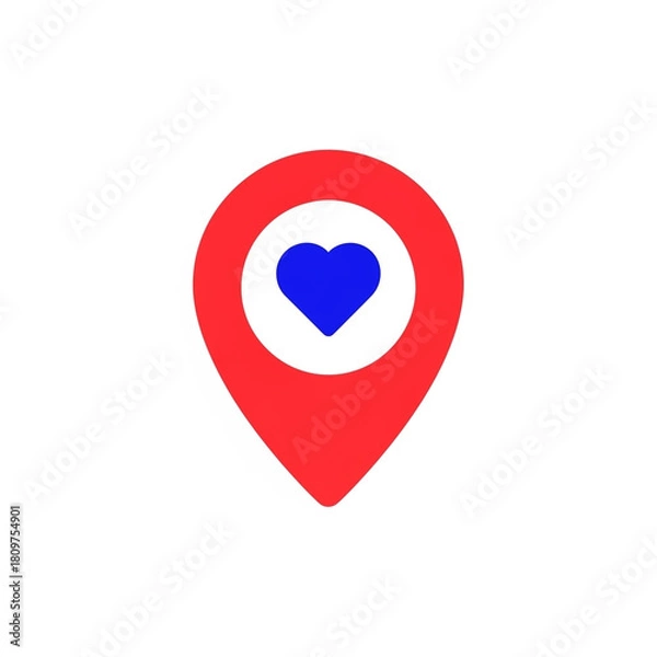 Fototapeta 2D Map location pin with heart icon