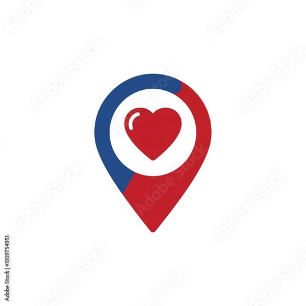 Fototapeta 2D Map location pin with heart icon