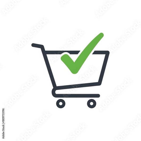 Fototapeta 2D Shopping cart with checkmark icon
