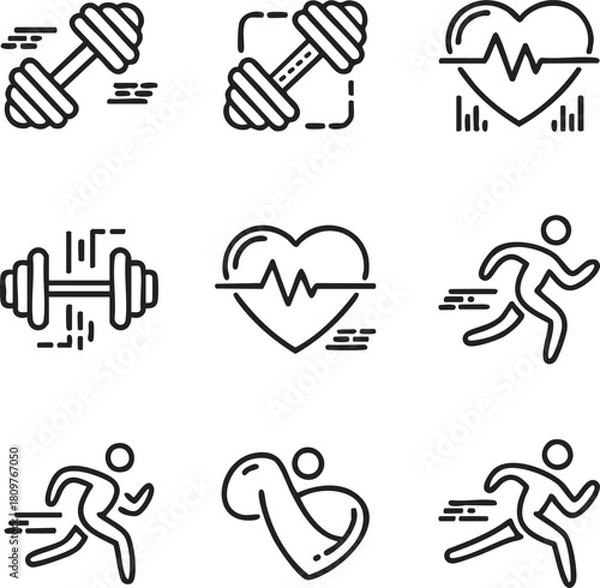 Obraz Fitness and health icons depicting exercise muscles heart rate and active lifestyles