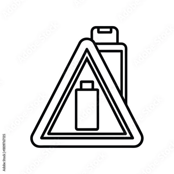 Obraz Warning symbol with battery icon inside isolated on white background