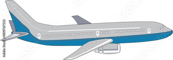 Obraz Simple illustration of a commercial passenger airplane with a blue and grey color scheme
