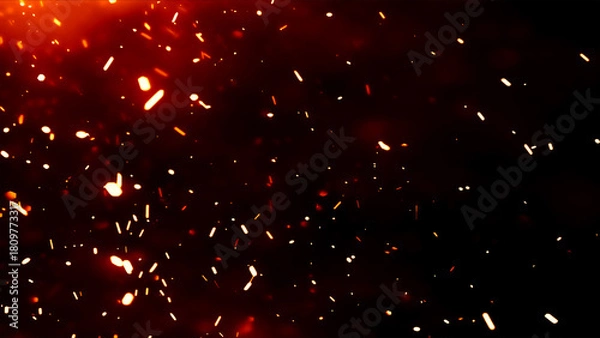 Fototapeta Floating embers sparks black background. Opacity or screen mode usage for overlay image