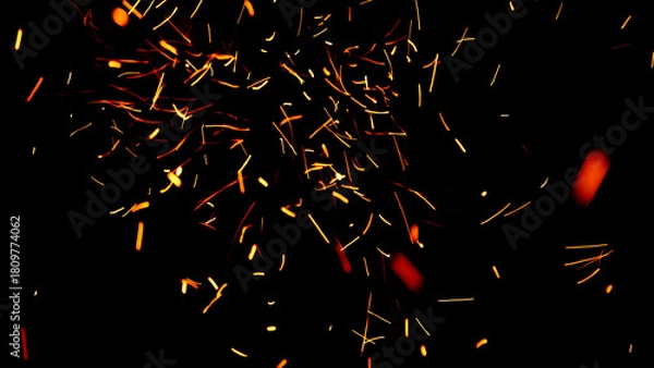 Fototapeta Floating embers sparks black background. Opacity or screen mode usage for overlay image