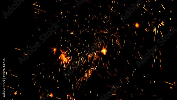 Fototapeta Floating embers sparks black background. Opacity or screen mode usage for overlay image
