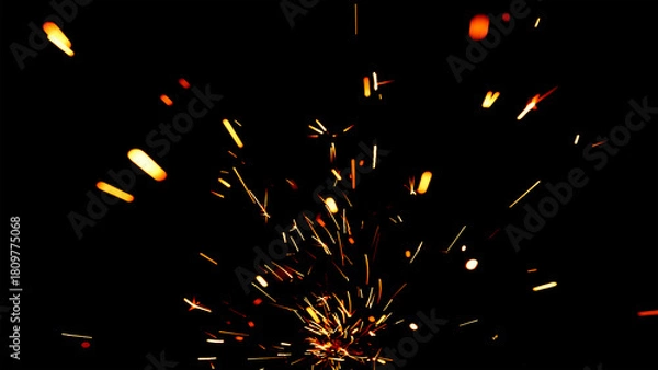 Fototapeta Floating embers sparks black background. Opacity or screen mode usage for overlay image