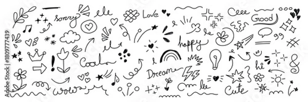 Fototapeta Playful doodle pattern with hand drawn elements for creative design and fun projects