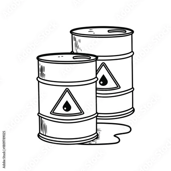 Fototapeta Two hazardous waste barrels with a spill isolated on white background