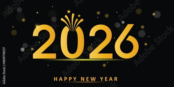 Obraz Golden 2026 New Year celebration banner with fireworks and bokeh lights