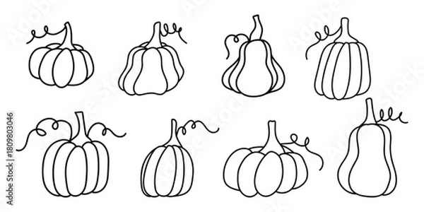 Fototapeta Hand drawn pumpkins in a seamless pattern for autumn and Halloween designs ideas