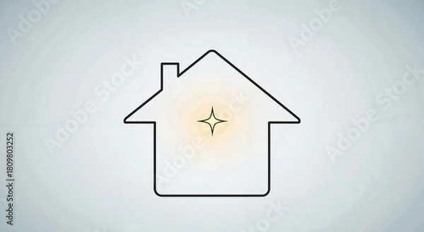 Fototapeta Simple house outline with star on light background  