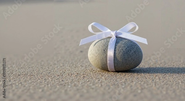 Fototapeta Smooth stone with white ribbon on asphalt background  