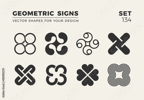 Fototapeta Set of eight minimalistic trendy shapes. Stylish vector logo emblems for Your design. Simple geometric signs collection.