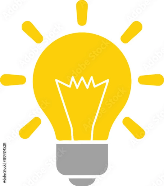 Fototapeta Glowing yellow lightbulb icon representing idea, innovation, creativity, and energy concept illustration