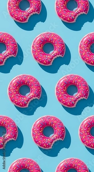Fototapeta Donut Delight Seamless Pattern with Pink Frosting and Colorful Sprinkles