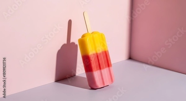 Fototapeta Colorful Popsicle Delicious Frozen Treat Standing Against Pink Backdrop Indoors