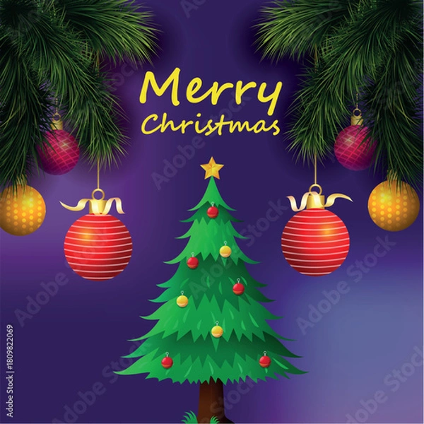 Fototapeta Merry Christmas poster or greeting card. Trendy modern design with gifts, vector illustrations