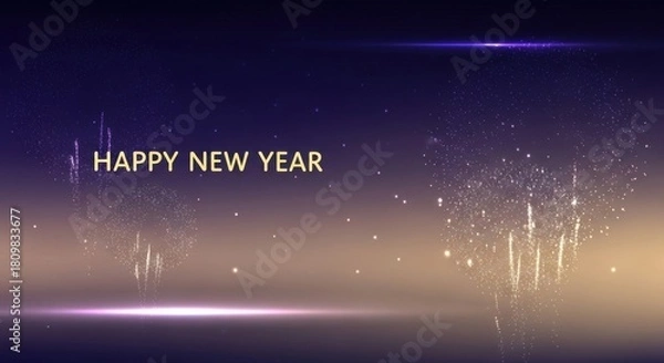 Fototapeta Happy new year festive background with sparkling particle effects and glow