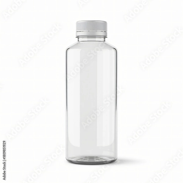 Fototapeta Empty transparent glass jar bottle with silver screw lid isolated on clean studio background