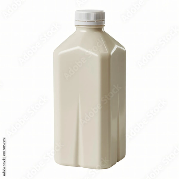Fototapeta Square style cream plastic milk bottle with screw cap isolated on clean background