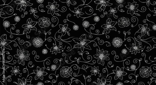 Fototapeta Elegant floral pattern design with intricate details and artistic swirls.