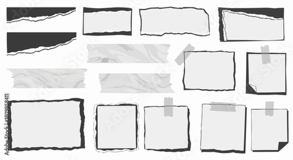 Fototapeta Collection of torn paper pieces with various shapes and sizes.