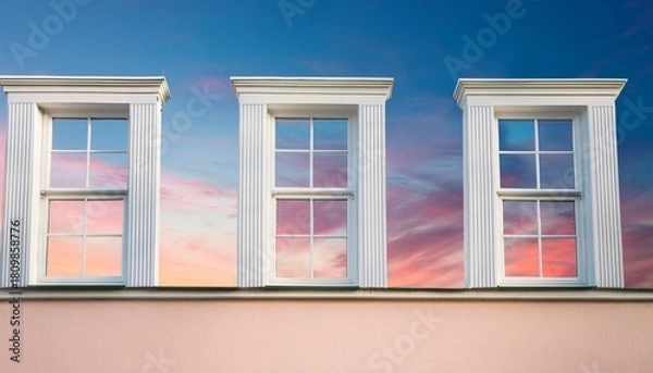 Obraz white window frames against a pastel sky
