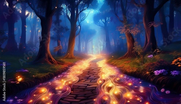 Obraz enchanting glowing forest path