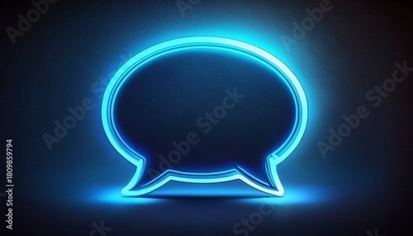 Obraz blue neon speech bubble dark background