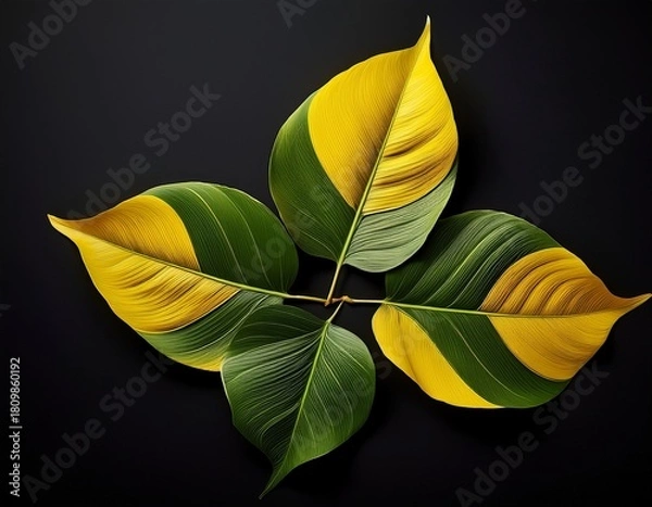 Obraz green with yellow leaves isolated and black background
