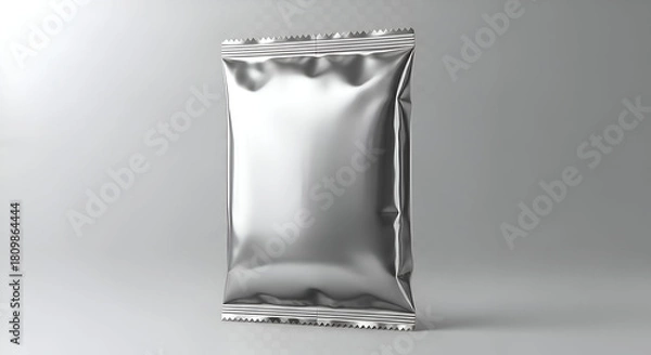 Obraz "Blank Metallic Stand‑Up Pouch Foil Bag with Gusset  Flexible Resealable Packaging Mockup for Snacks, Coffee, Pet Food or Bulk Single‑Serve Products"

