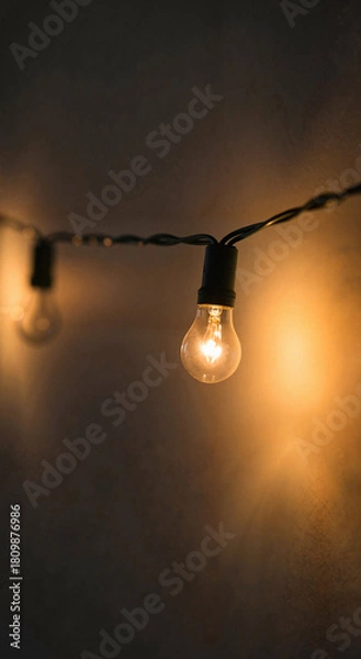 Fototapeta Decorative string lights glowing softly against a dark background  