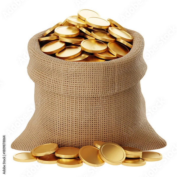 Obraz Gold currency bag full of finance coins, representing wealth and business investment savings