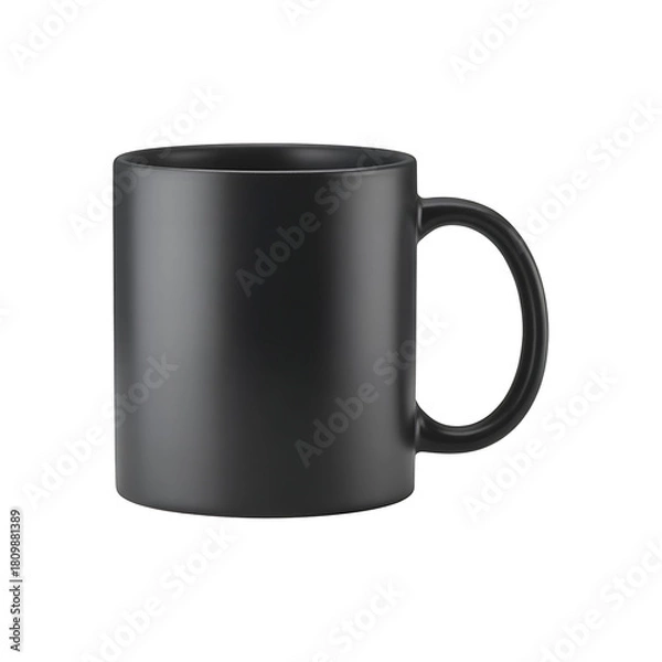 Obraz Black ceramic coffee mug isolated on a white background, a single empty beverage object