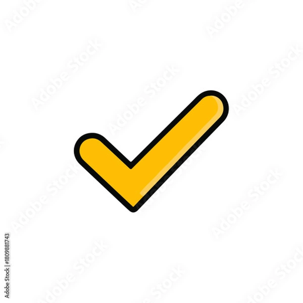 Obraz Yellow Check Mark Icon on White Background, Approved Concept