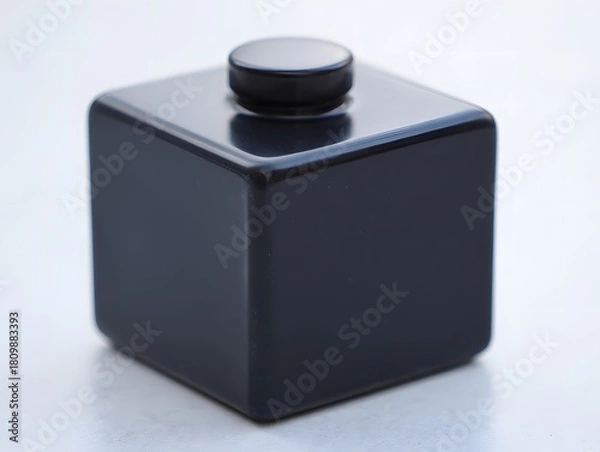 Obraz Minimalist dark cube with silver cap on white background
