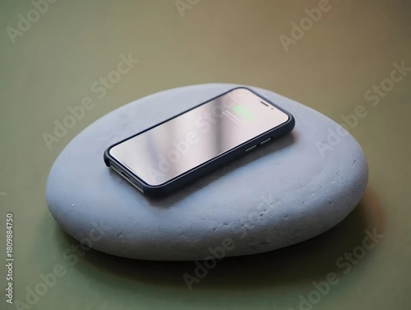 Obraz Modern smartphone resting on a smooth light colored stone