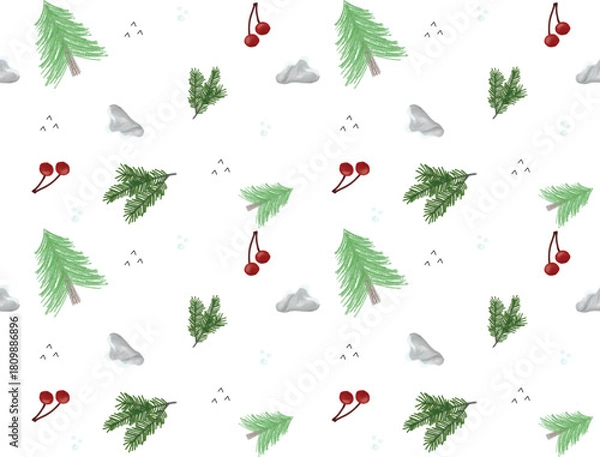 Obraz Christmat Pattern Seamles with tree and cherry natal series