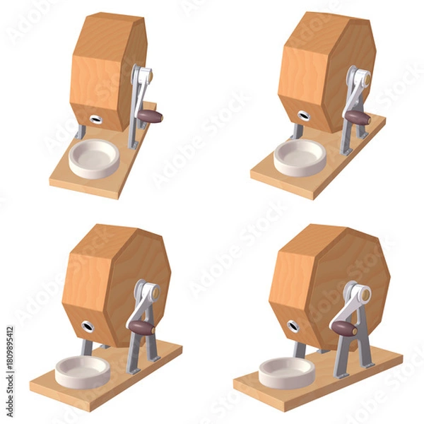 Obraz 催事・イベントのイラスト素材　ガラポン抽選器（1）　黄　カット四点セット（1）　