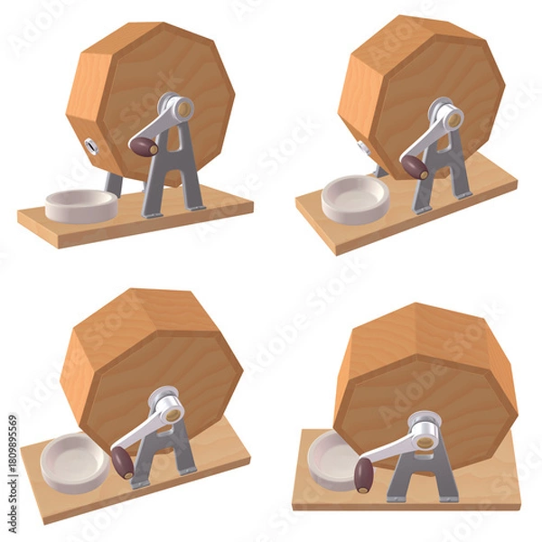 Obraz 催事・イベントのイラスト素材　ガラポン抽選器（1）　黄　カット四点セット（2）　