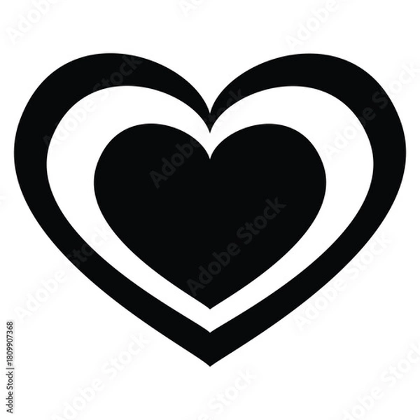 Fototapeta A black and white illustration of a heart shape with two outlines on a white background art design