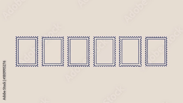 Obraz Row of Seven Empty Decorative Postage Stamp Frames Keywords: postage stamp, frame, border, empty