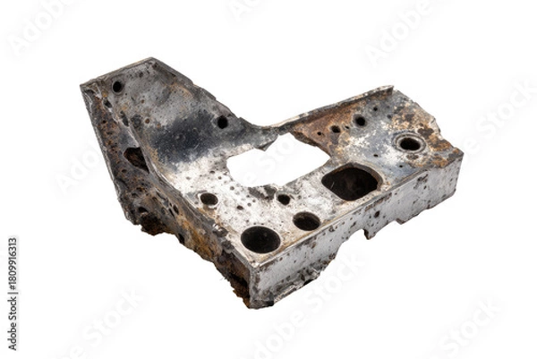 Obraz Corroded metal plate with irregular holes and edges