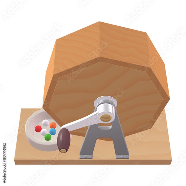 Obraz 催事・イベントのイラスト素材　ガラポン抽選器（1_8）　黄　抽選玉付