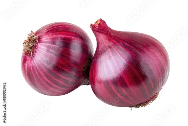 Obraz Two vibrant, deep red onions, close-up