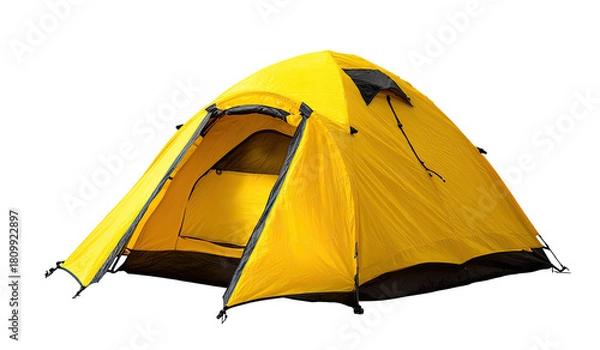 Obraz Bright yellow camping tent against black background