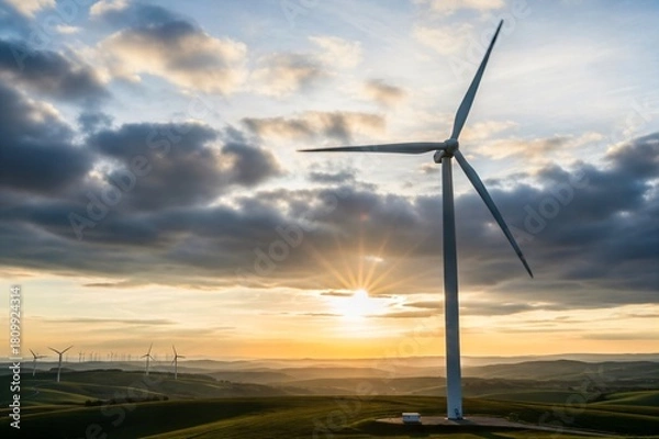 Obraz Modern Wind Farm Generating Clean, Renewable Energy.