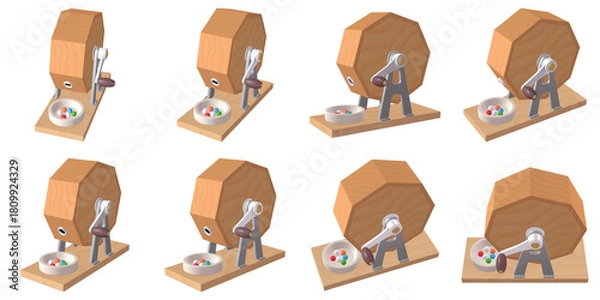 Obraz 催事・イベントのイラスト素材　ガラポン抽選器（1）　黄　抽選玉付　カット八点セット